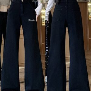 Plus Size Black Flared Jeans for Women, Stretchy Loose Wide-Leg Bell-Bottom Pants for Pear-Shaped Figures, Slimming Fit