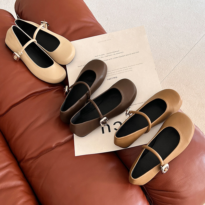 Plus-Size Korean-Style Women's Mary Jane Shoes, Shallow Round Toe, One-Strap Design, Evening Footwear in Sizes 41-43