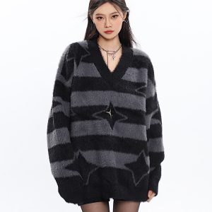 Plush Knitted Pullover Sweater for Women - Lazy Style Atmosphere Top for Autumn Winter - Cozy Knit Fashion
