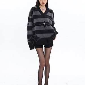 Plush Knitted Pullover Sweater for Women - Lazy Style Atmosphere Top for Autumn Winter - Cozy Knit Fashion
