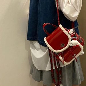 Plush Soft Leather Backpack for Women - American College Style Lamb Wool Handbag, Trendy 2023 Christmas Fashion Accessory