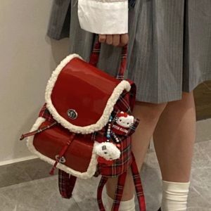 Plush Soft Leather Backpack for Women - American College Style Lamb Wool Handbag, Trendy 2023 Christmas Fashion Accessory