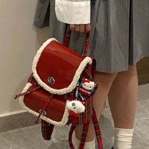 Plush Soft Leather Backpack for Women - American College Style Lamb Wool Handbag, Trendy 2023 Christmas Fashion Accessory