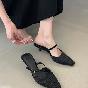 Pointed Toe Open-Toe Mules Flats for Women, 2025 Spring Summer Fashion, Elegant Temperament Style for Skirts and Dresses
