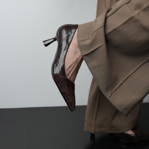 Pointed Toe Spliced High Heels for Women, Thin Mid-Heel Minimalist Commuting Flats, Chanel-Inspired Office Shoes