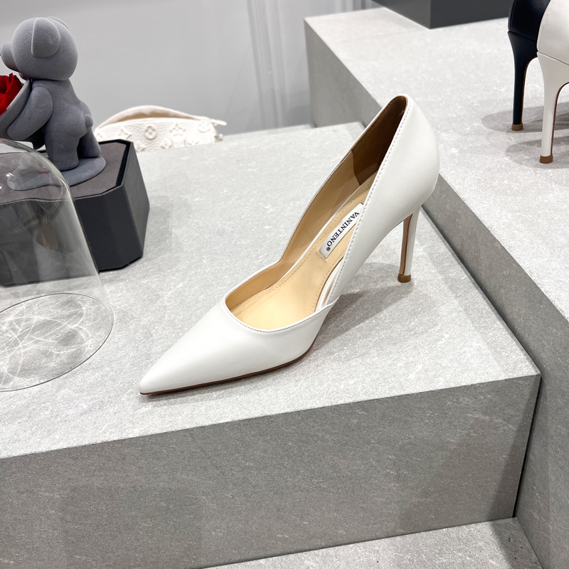Pointed White High-Heeled Shallow Mouth Shoes for Women - Comfortable Hollow Design - 2025 Spring Autumn Style