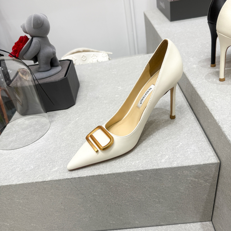 Pointed White Metal Buckle Ultra-High Heel Elegant Single Shoes for Women - Spring European American Style