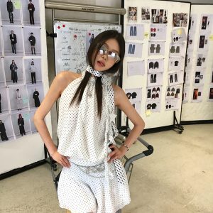 Polka Dot Halter Neck Short Dress with Waist Tie, Unique Design, High-End Feel, Perfect for Summer Parties and Y2K Fashion