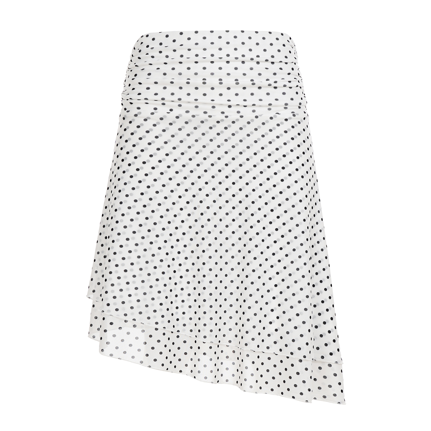 Polka Dot Print Low Waist Irregular Hem Layered Tulle Ruffle Midi Skirt - Sweet Girl Style, French Fashion, Y2K Chic