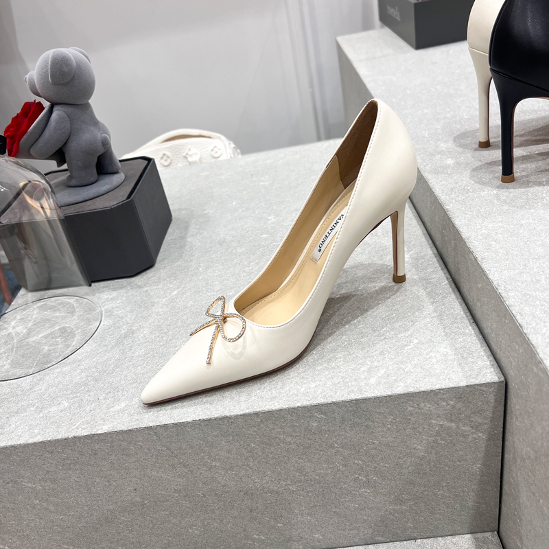 Princess Style Genuine Leather White Bow Pointed Toe High Heel Stiletto Shoes for Women – Elegant Fashion Footwear