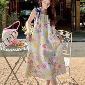 Printed Camisole Dress for Women - Long Beach Skirt for Summer Vacation, Travel, and Hainan Getaways