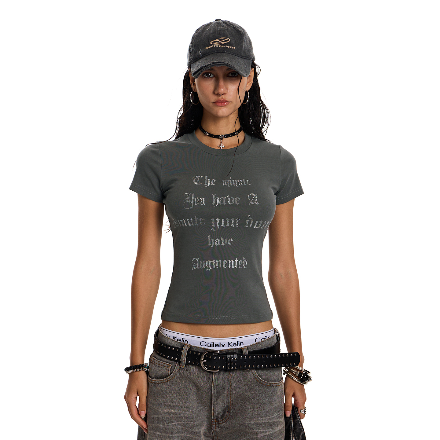Punk Cross Short Sleeve T-Shirt for Girls, American Retro Street Style, Slim Fit, Trendy Fashion Top