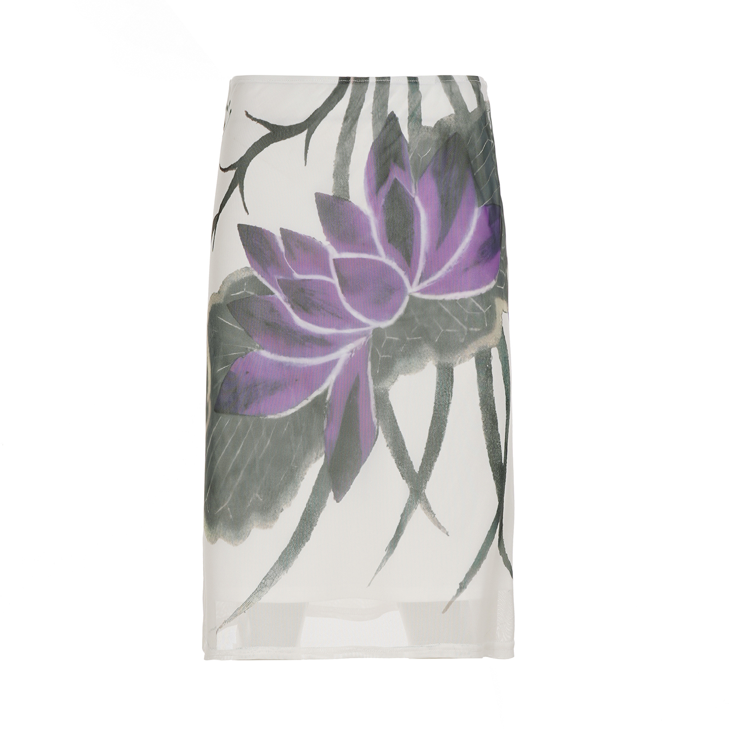 Purple Lotus Chinese Style Retro Printed Vintage Low Waist Color Block Straight Midi Skirt for Summer - Y2K Fashion Essentials