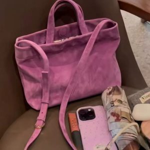 Purple Minimalist Suede Tote Bag - Large Capacity Shoulder Crossbody for Work and Commute, Chic Y2K Style
