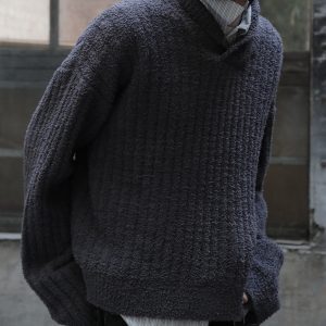 Purple-Toned High-Weight Qingguo Collar Sweater with Towel Texture - Trendy Cool Gray Knit for a Stylish Look