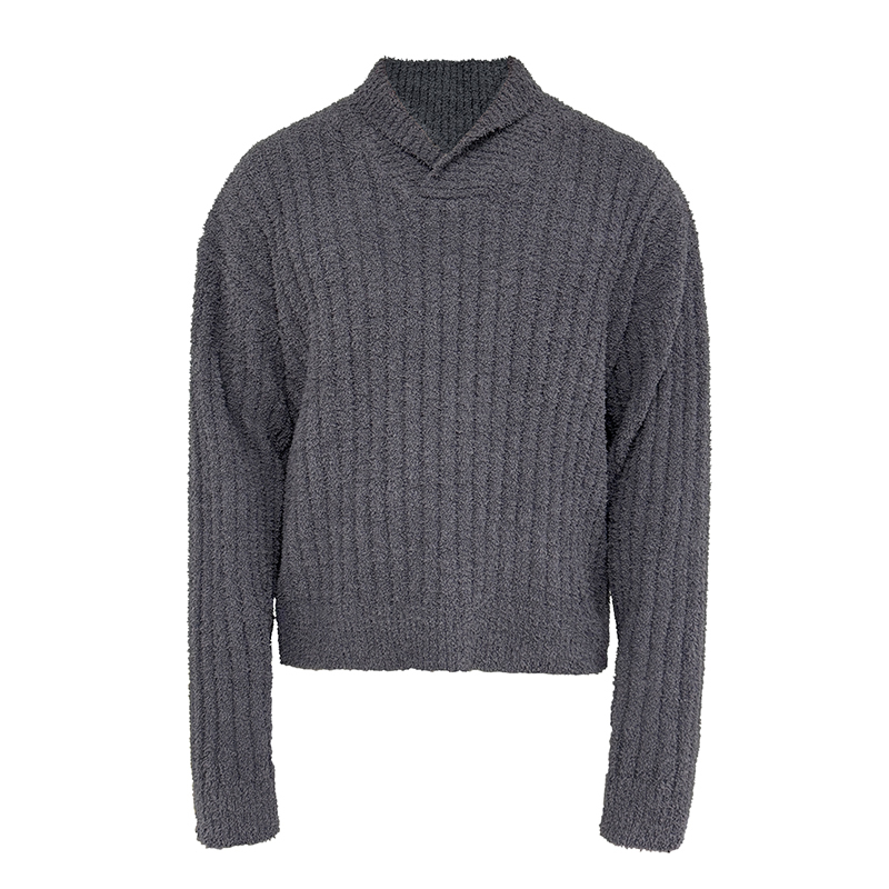 Purple-Toned High-Weight Qingguo Collar Sweater with Towel Texture - Trendy Cool Gray Knit for a Stylish Look