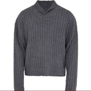 Purple-Toned High-Weight Qingguo Collar Sweater with Towel Texture - Trendy Cool Gray Knit for a Stylish Look