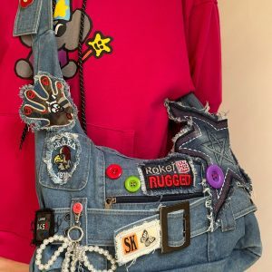 Quirky Vintage Denim Crossbody Bag for Hot Girls - Trendy Shoulder Underarm Handbag with Explosive Design