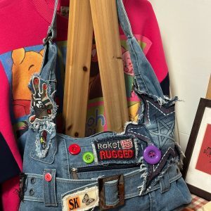 Quirky Vintage Denim Crossbody Bag for Hot Girls - Trendy Shoulder Underarm Handbag with Explosive Design