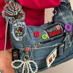 Quirky Vintage Denim Crossbody Bag for Hot Girls - Trendy Shoulder Underarm Handbag with Explosive Design