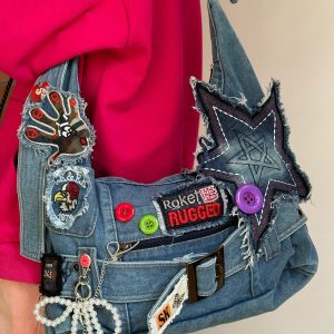 Quirky Vintage Denim Crossbody Bag for Hot Girls - Trendy Shoulder Underarm Handbag with Explosive Design