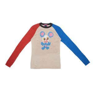 Red and Blue Raglan Sleeve Printed Knit Pullover Long Sleeve T-Shirt - Trendy Casual Style
