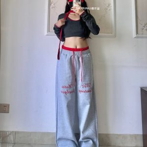 Red Color-Block Striped Long Sleeve Jazz Dance Outfit with Double Waistband Pants - Spicy Girl Hip Hop Sportswear