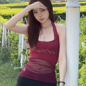 Red Fitted Camisole Top for Women - Spicy Girl K-Pop Style Jazz Dance Top for Music Festival Outfits