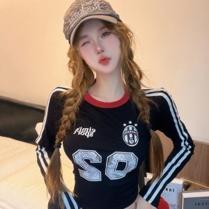 Red Fitted Jazz Top for Women, K-Pop Inspired Autumn Winter Performance Shirt, Music Festival Outfit