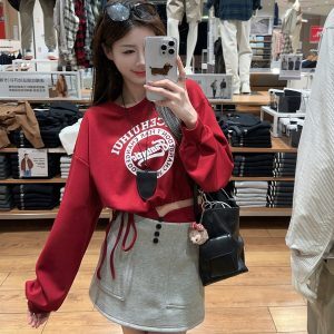 Red Hip Hop Short Sweatshirt - Spicy Girl Stage Outfit for Jazz Dance - Trendy Performance Top for Girl Group Events