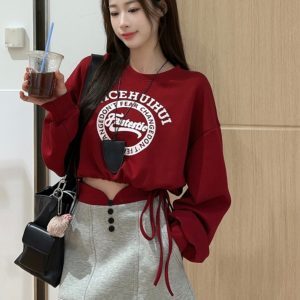 Red Hip Hop Short Sweatshirt - Spicy Girl Stage Outfit for Jazz Dance - Trendy Performance Top for Girl Group Events