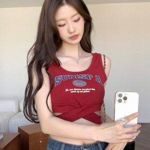 Red Jazz Dance Style Women's Tank Top - K-Pop Festival Performance Outfit for Hot Girl Aesthetic