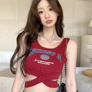 Red Jazz Dance Style Women's Tank Top - K-Pop Festival Performance Outfit for Hot Girl Aesthetic