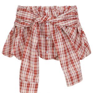 Red Plaid Flower Bud Short Skirt for Women - American Campus Style, Tie-Up Low Waist Casual Versatile Skirt, Y2K Fashion