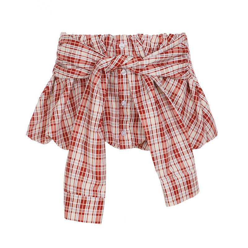 Red Plaid Flower Bud Short Skirt for Women - American Campus Style, Tie-Up Low Waist Casual Versatile Skirt, Y2K Fashion