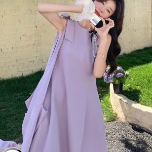 Relaxed Fit Dopamine Purple Sleeveless Maxi Dress for Women, Stunning Summer 2025 Vacation Style