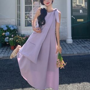 Relaxed Fit Dopamine Purple Sleeveless Maxi Dress for Women, Stunning Summer 2025 Vacation Style