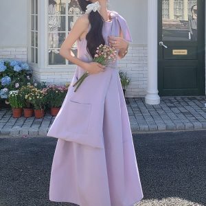 Relaxed Fit Dopamine Purple Sleeveless Maxi Dress for Women, Stunning Summer 2025 Vacation Style