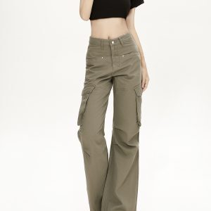 Retro American-Style Loose Multi-Pocket Work Pants for Women, Casual Straight-Leg Trousers for Spring and Autumn Fashion
