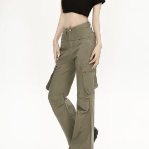 Retro American-Style Loose Multi-Pocket Work Pants for Women, Casual Straight-Leg Trousers for Spring and Autumn Fashion