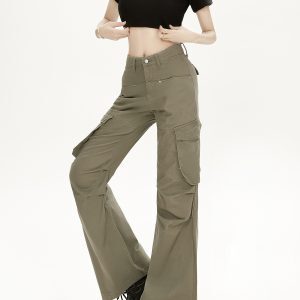 Retro American-Style Loose Multi-Pocket Work Pants for Women, Casual Straight-Leg Trousers for Spring and Autumn Fashion