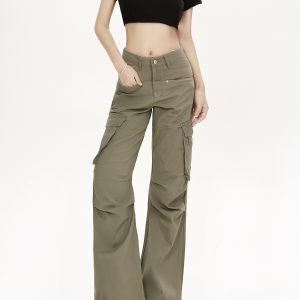 Retro American-Style Loose Multi-Pocket Work Pants for Women, Casual Straight-Leg Trousers for Spring and Autumn Fashion