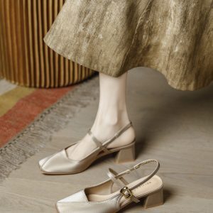 Retro Backless Cheongsam Mary Jane Chunky Heel Sandals for Women - Square-Toe One-Strap Buckle Summer Shoes
