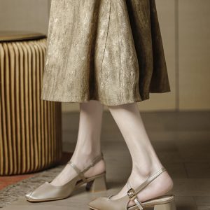 Retro Backless Cheongsam Mary Jane Chunky Heel Sandals for Women - Square-Toe One-Strap Buckle Summer Shoes