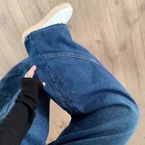 Retro Big Pocket Curved Blade Denim Pants for Women - Summer High Street Loose Wide-Leg Trousers, Y2K Fashion