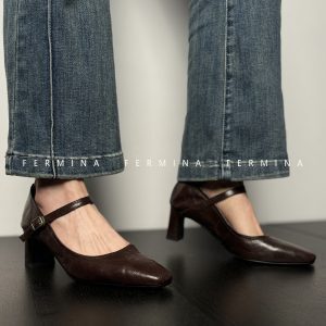 Retro Black Leather Mary Jane Shoes for Women - Chunky Heels, French Square-Toe Design, 2024 Spring Fashion