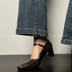 Retro Black Leather Mary Jane Shoes for Women - Chunky Heels, French Square-Toe Design, 2024 Spring Fashion