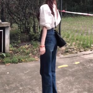 Retro Blue Flared Jeans for Women - Summer Loose Wide-Leg Bell-Bottoms, Non-Skinny Slimming Straight-Leg, Floor-Length Style