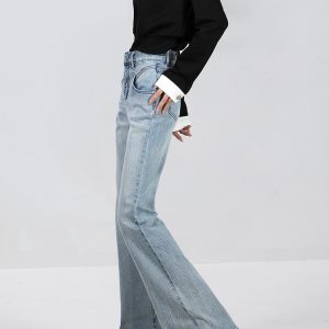Retro Blue Flared Pants for Women - High Waist Slim Fit Jeans, 2025 Spring Collection, Y2K Style