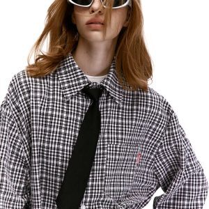 Retro Blue Plaid Long Sleeve Shirt for Men and Women - Loose Casual American Streetwear Outerwear Top, Y2K Style